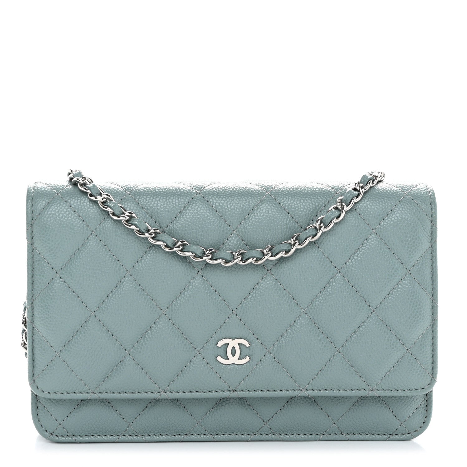 Chanel Caviar Quilted Wallet on Chain WOC Light Blue 1 of 12