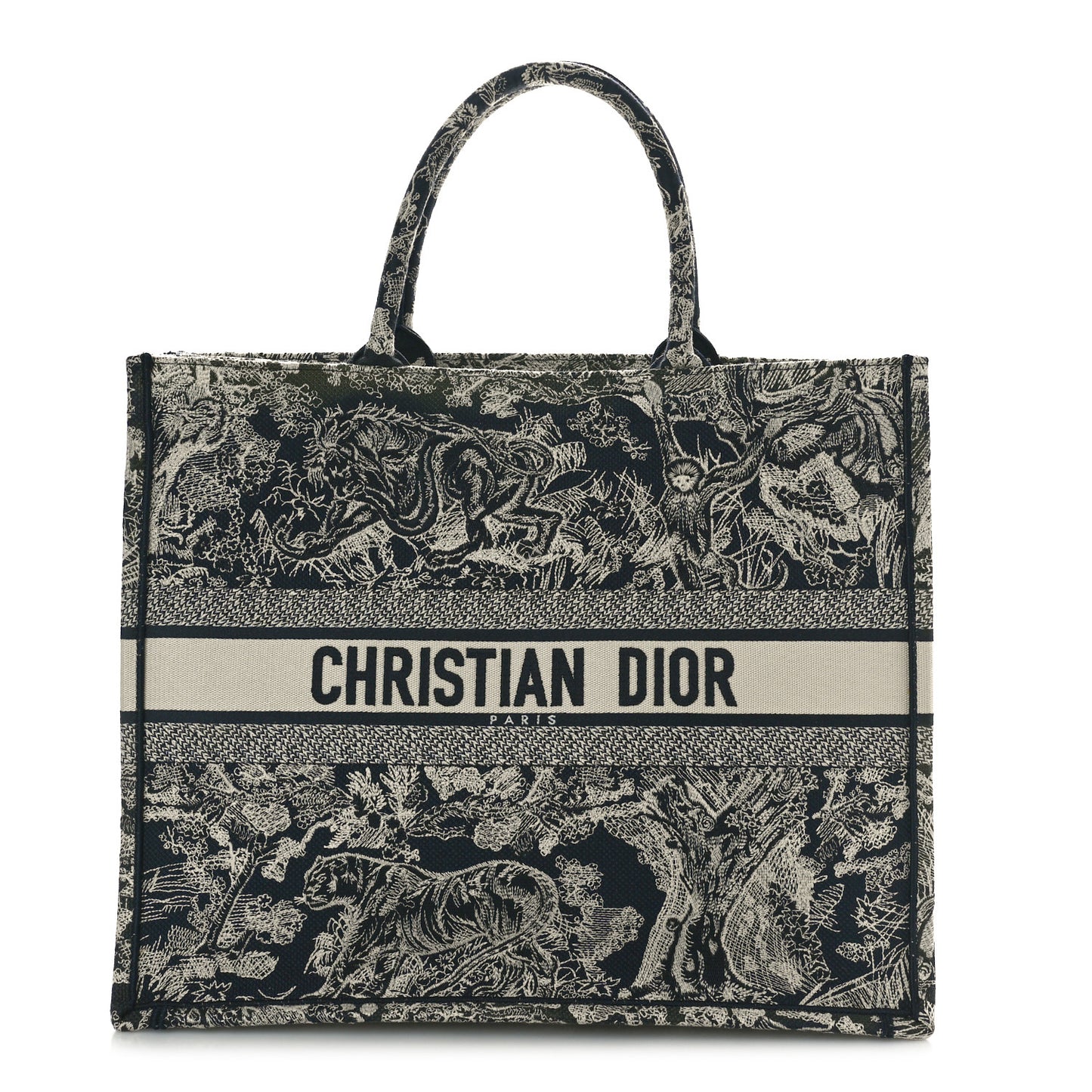 Canvas Embroidered Large Dioriviera Toile De Jouy Reverse Book Tote Blue