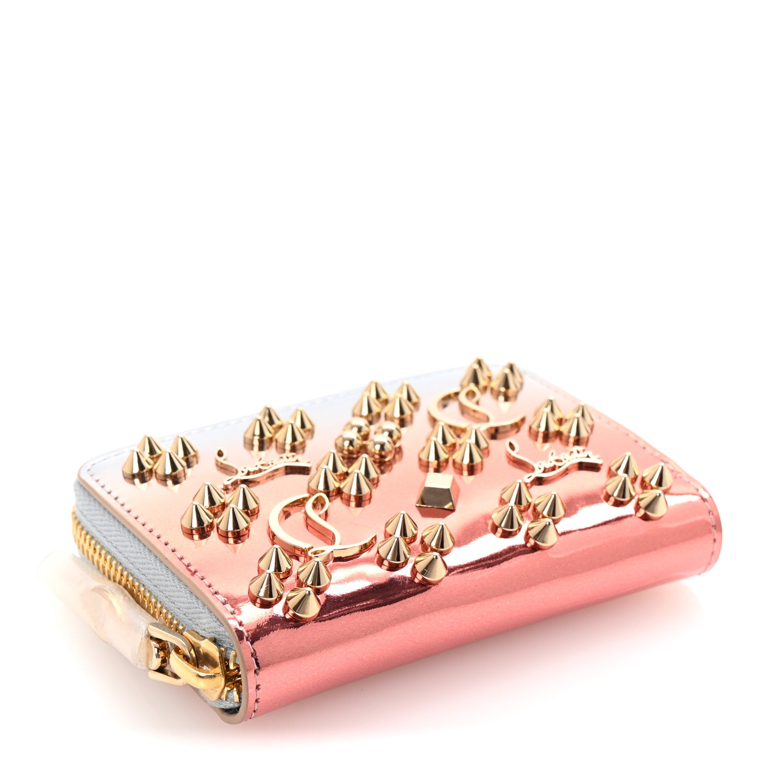Christian Louboutin Mirror Degrade Spikes Loubinthesky Panettone Coin Purse Leche Gold 4 of 7