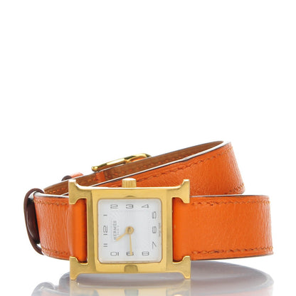 Hermes Stainless Steel Swift 21mm Heure H Hour Double Tour Quartz Watch Orange 3 of 10