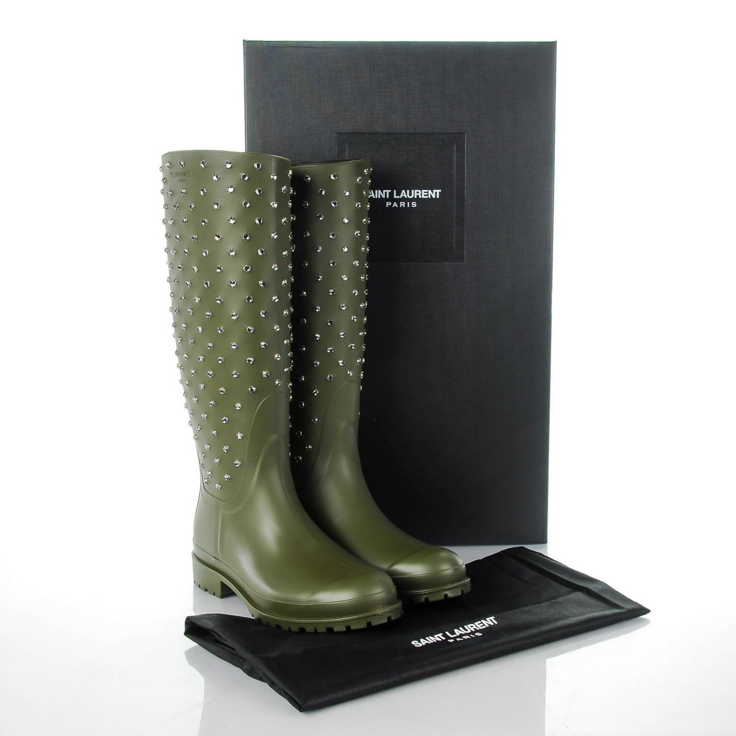 Rubber Studded Festival Rain Boots 41 New Kaki Fonce