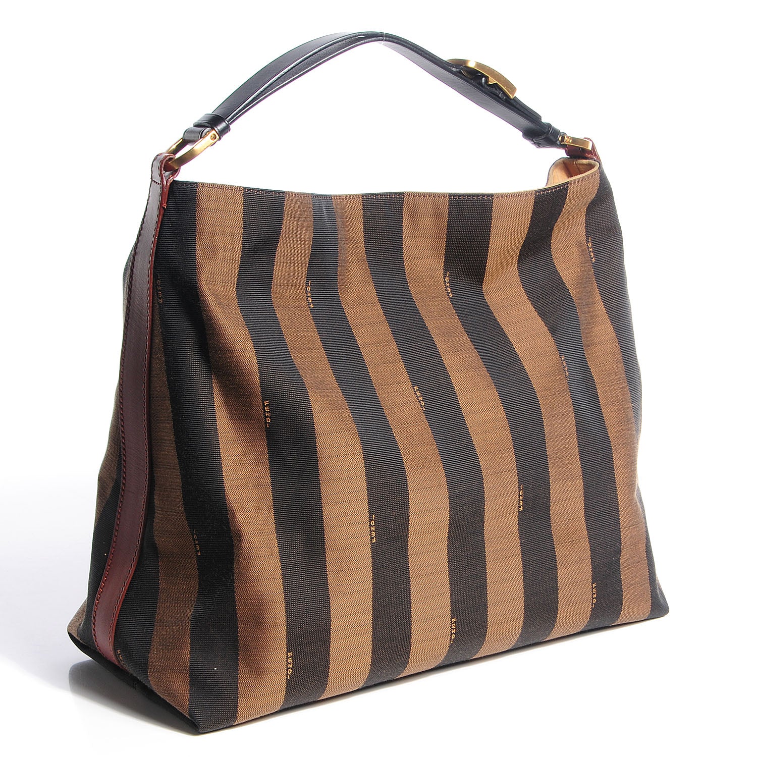 Fendi Pequin Cuoio Vegetale Large Hobo Tobacco Black Cuoio 3 of 11
