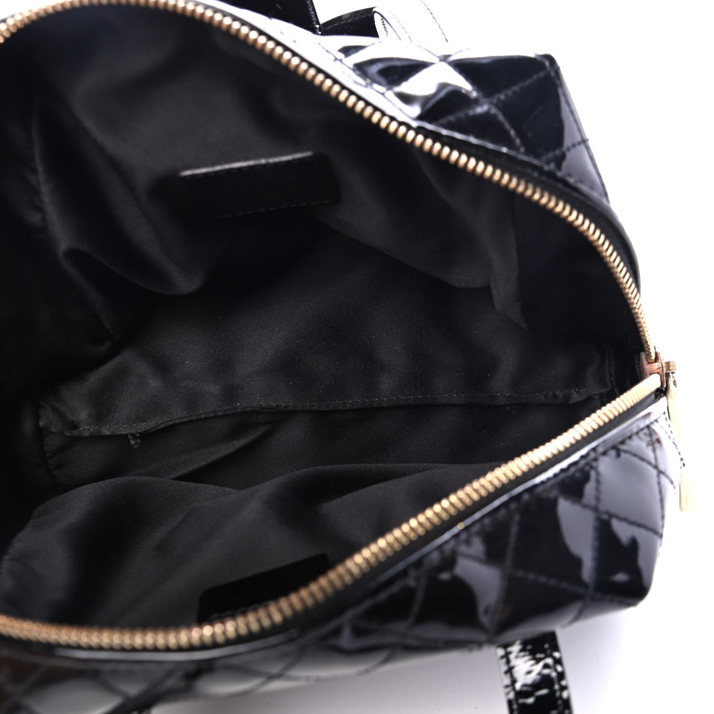 Patent Quilted Top Handle Bag Black
