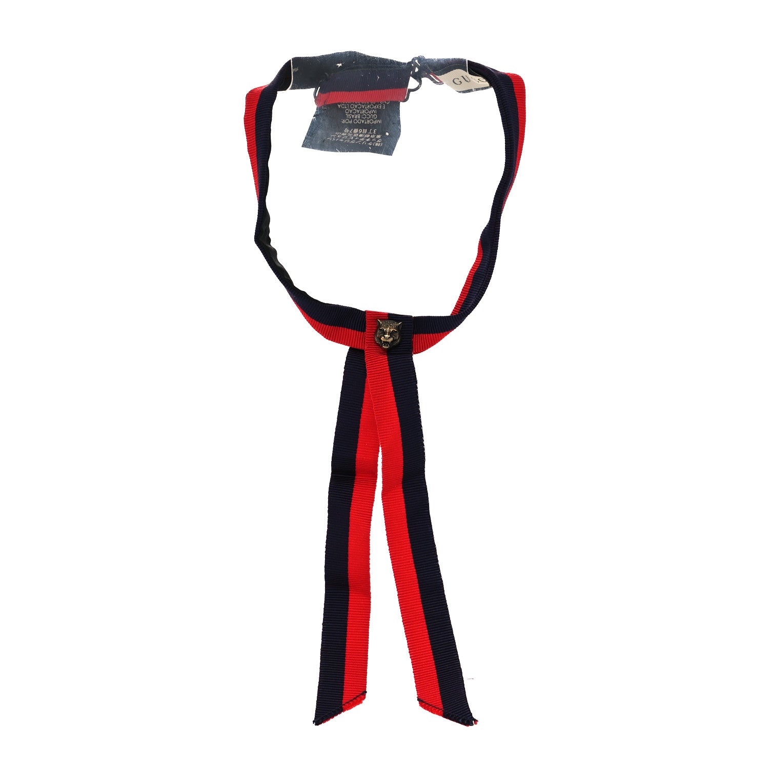 Gucci Grosgrain Web Feline Neck Bow Blue Red 3 of 6