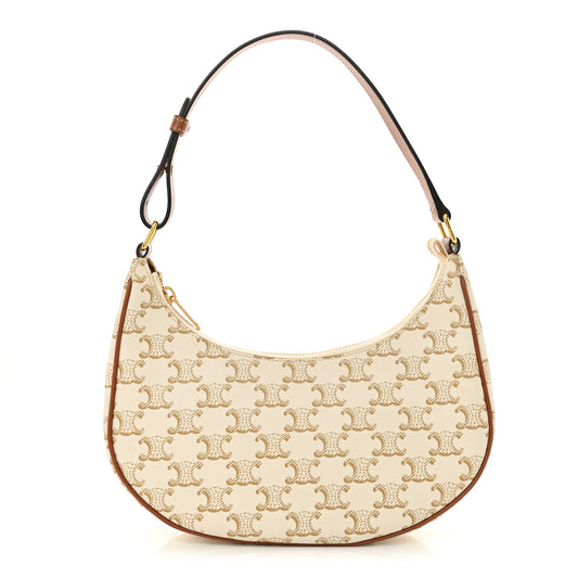Canvas Calfskin Ava Triomphe Shoulder Bag White
