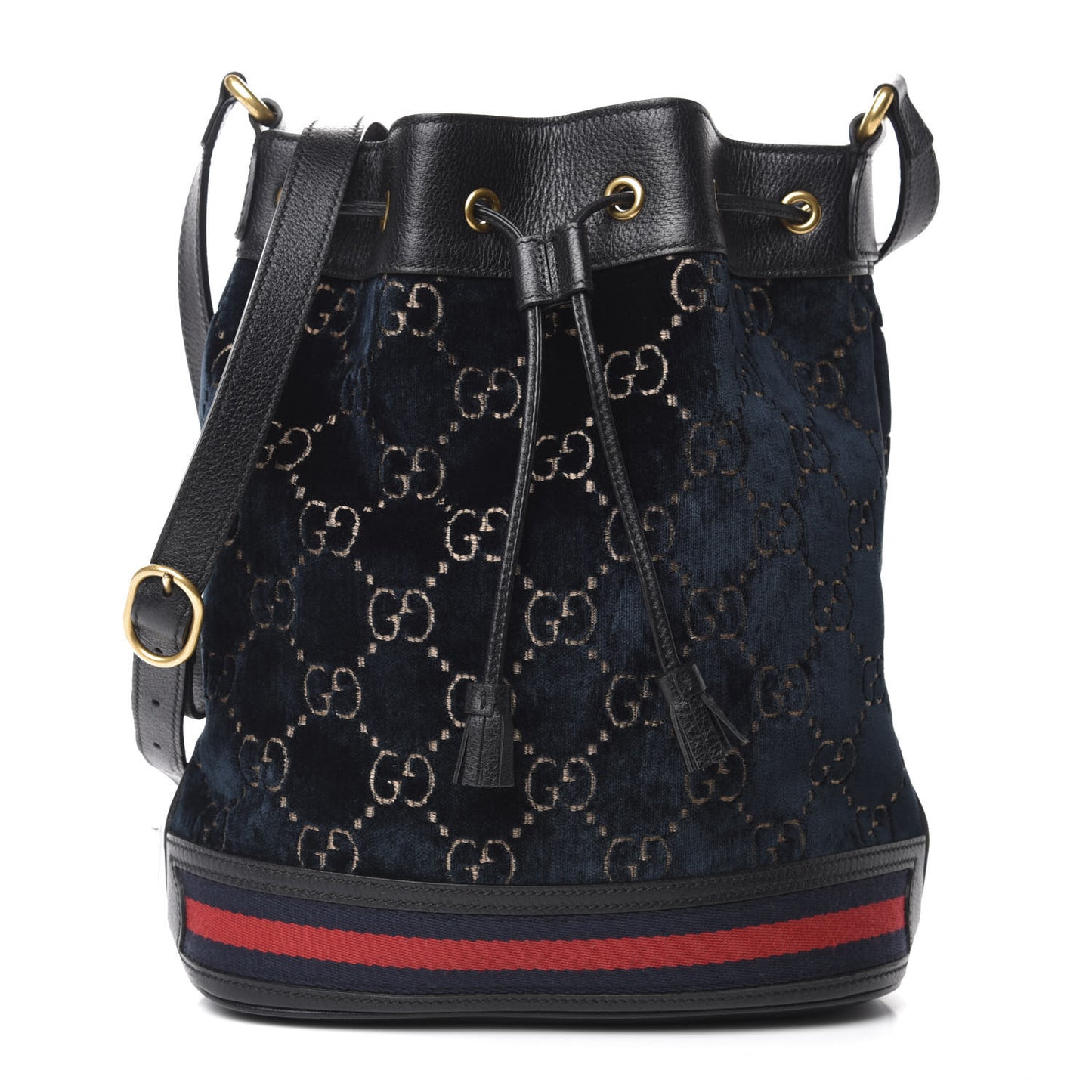 Velvet GG Monogram Web Bucket Bag Blue Beige