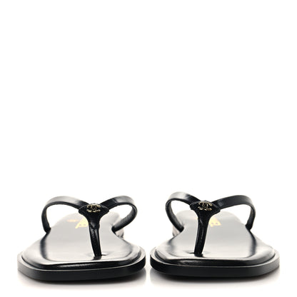 Chanel Goatskin Times Square Thong Sandals 37.5 Black 3 of 10