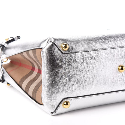 Burberry Metallic Grainy Calfskin House Check Medium Banner Tote Silver 7 of 8