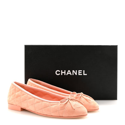 Chanel Suede Quilted Cap Toe CC Ballerina Flats 37 Light Orange 10 of 10
