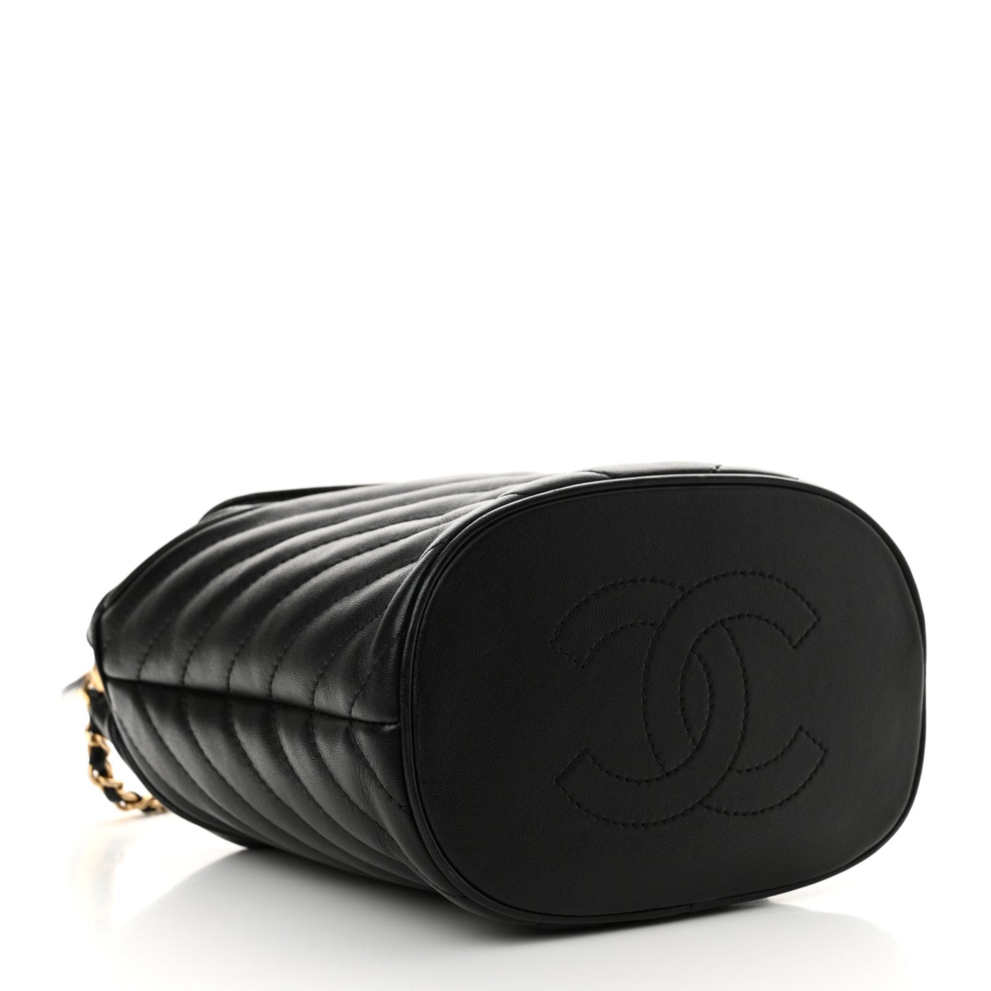 Lambskin Chevron Quilted Handle With Chic Bucket Bag Black