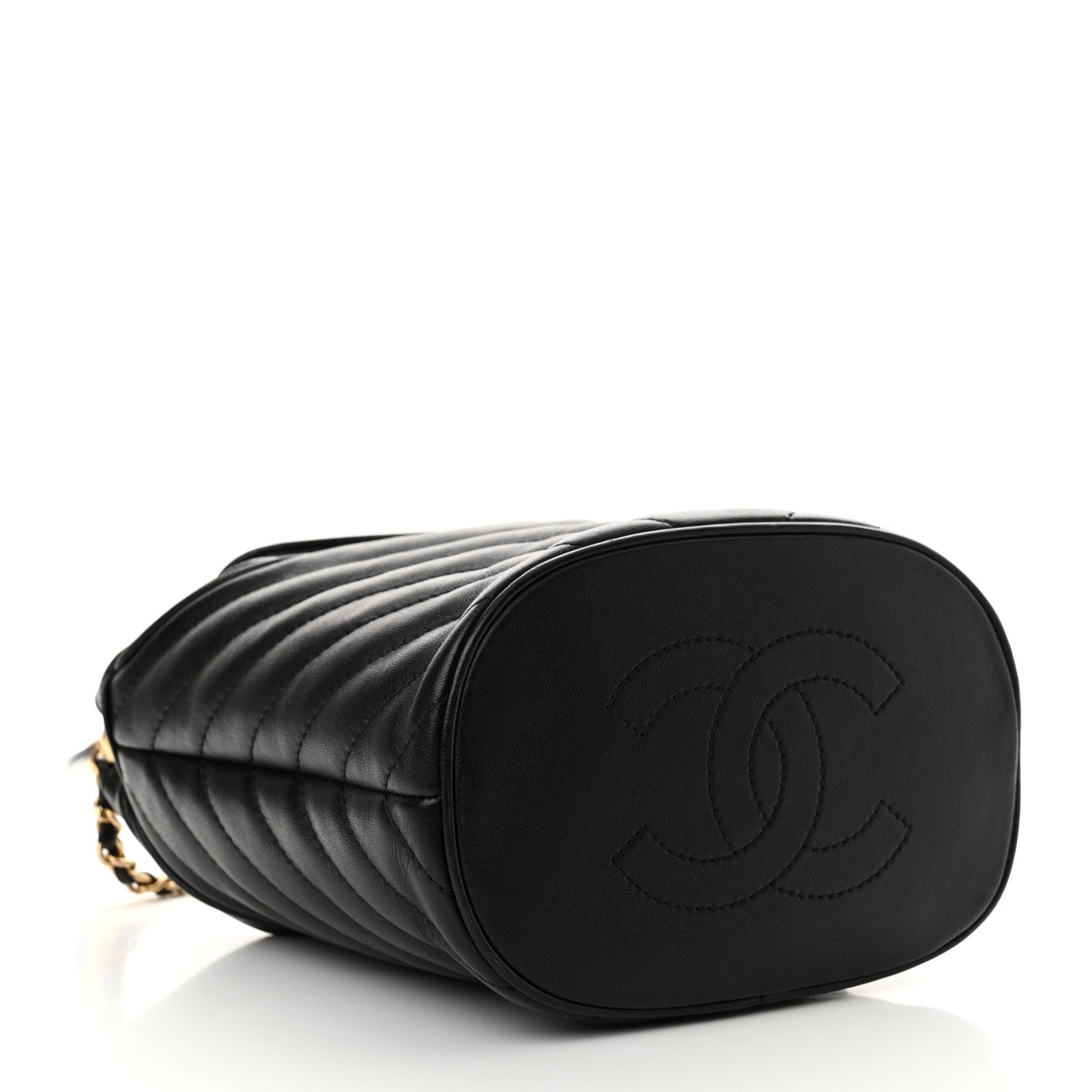 Chanel Lambskin Chevron Quilted Handle With Chic Bucket Bag Black 4 of 10