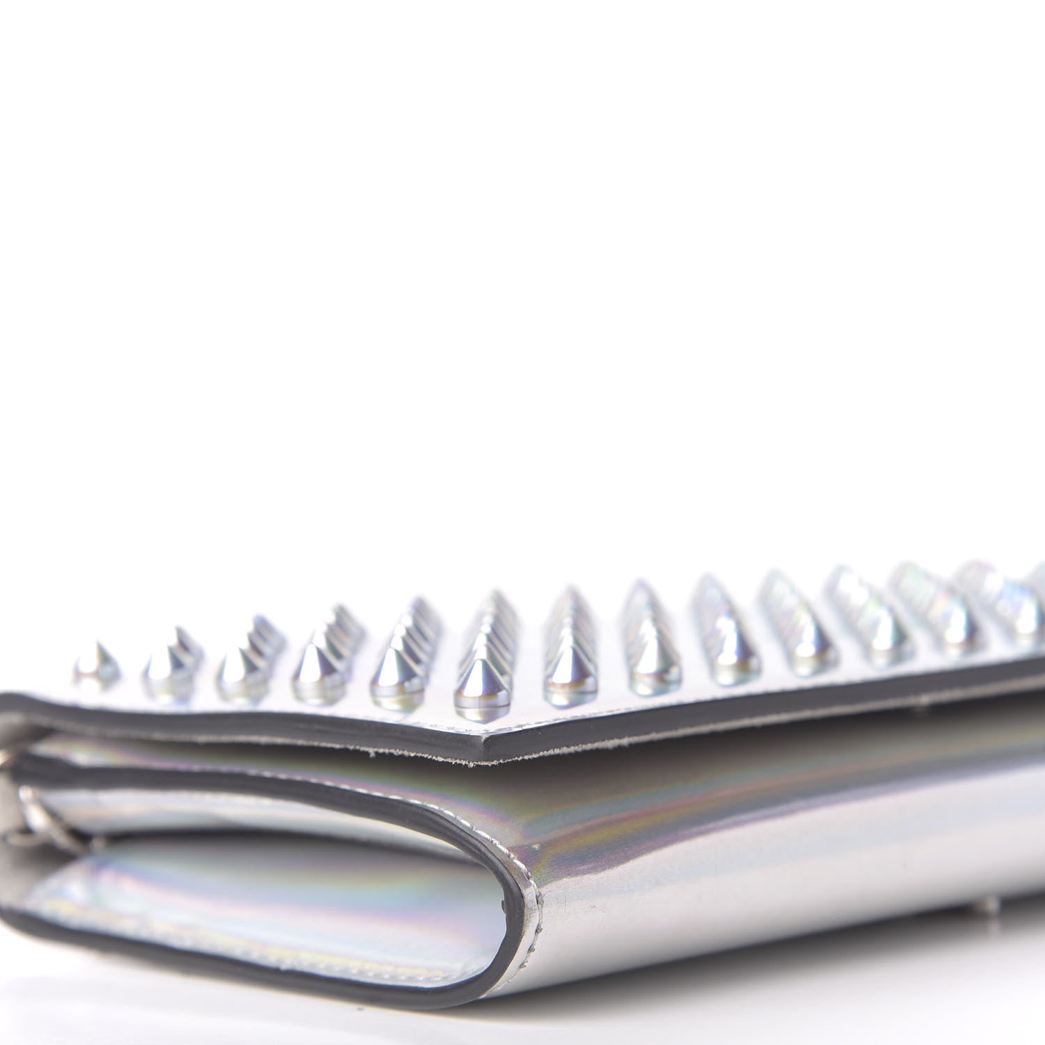 Christian Louboutin Calfskin Glitter Givre Spikes Boudoir Chain Wallet Perle Platine 6 of 10