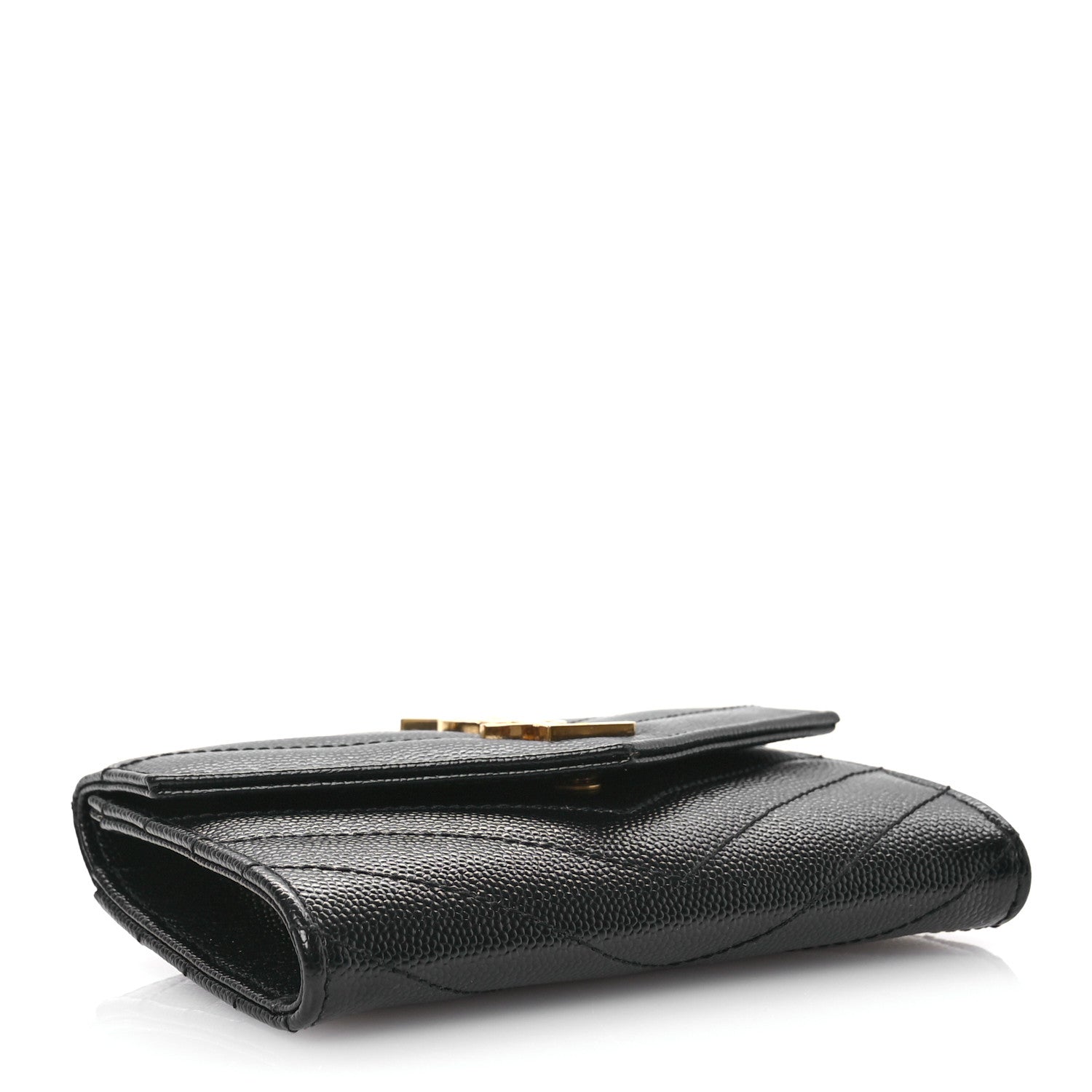 Saint Laurent Grain De Poudre Matelasse Chevron Small Monogram Envelope Wallet Black 4 of 9