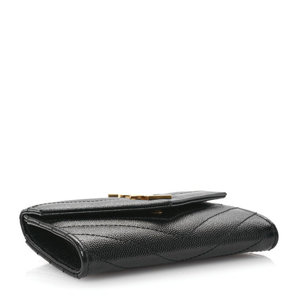 Saint Laurent Grain De Poudre Matelasse Chevron Small Monogram Envelope Wallet Black 4 of 9