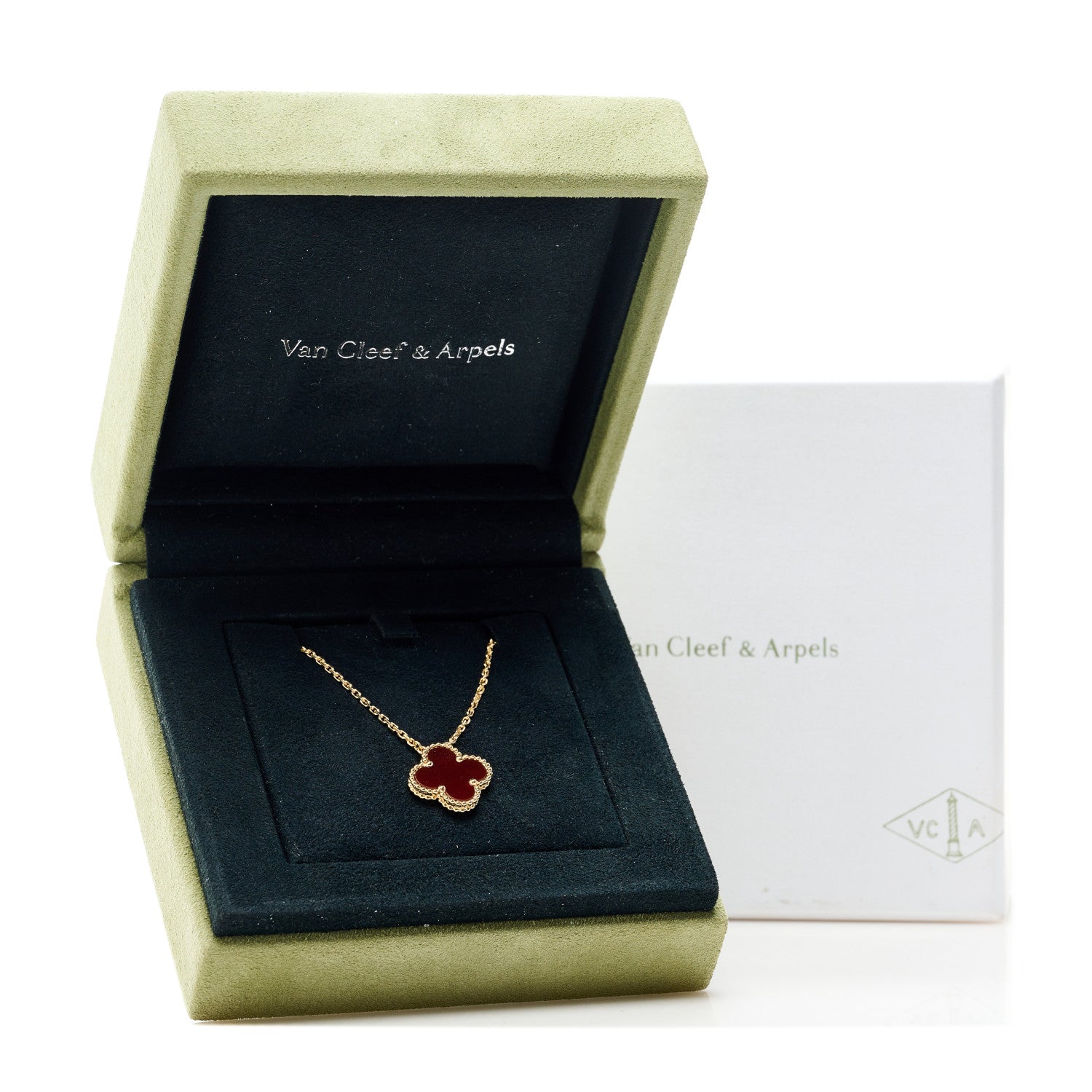 Van Cleef & Arpels 18K Yellow Gold Carnelian Vintage Alhambra Pendant Necklace 6 of 7