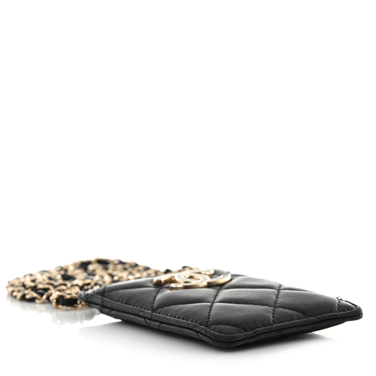Chanel Lambskin Quilted Glitter Card Holder On Chain Black 4 of 10