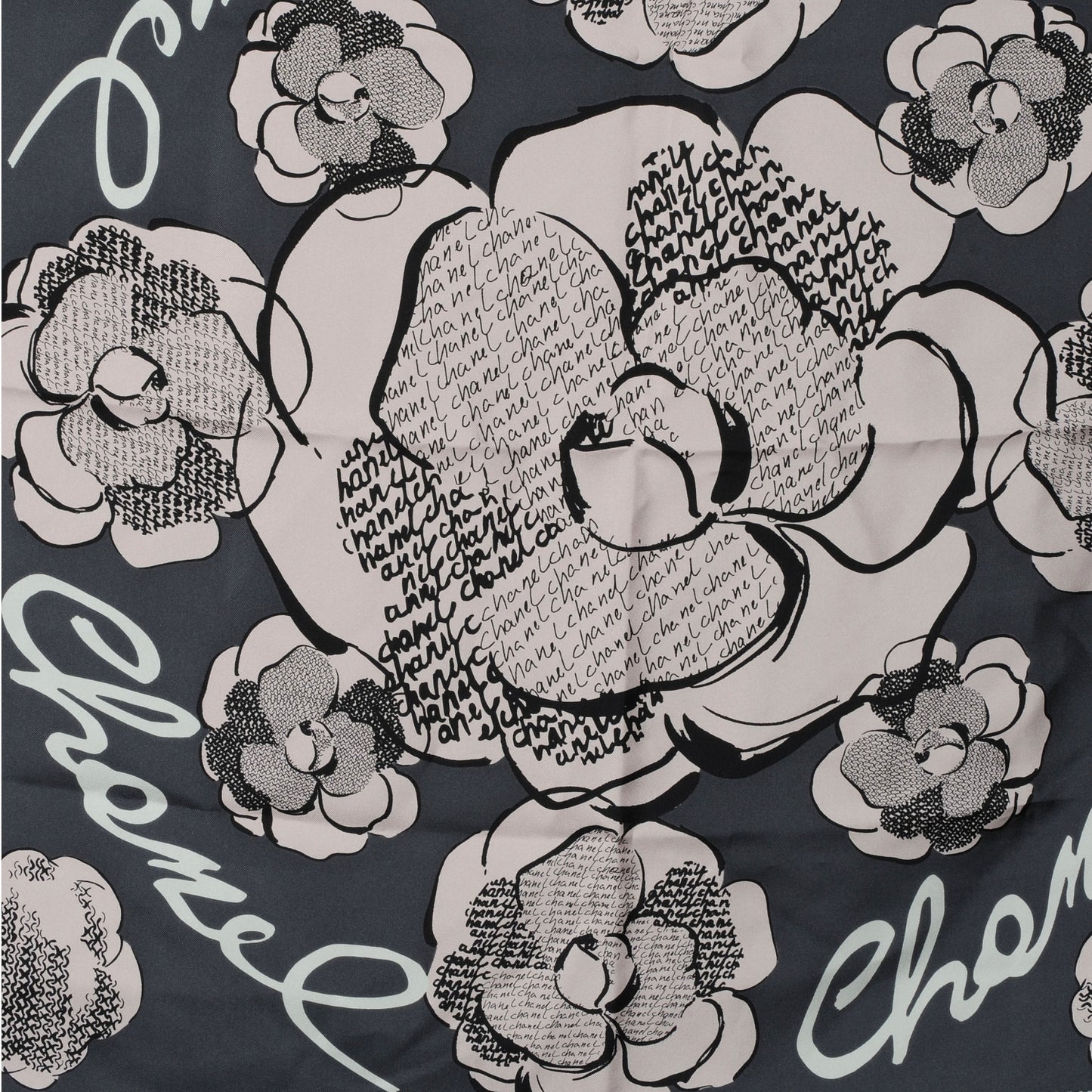 Silk Camellia Flower Scarf Pink Grey