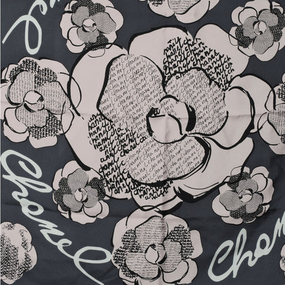 Chanel Silk Camellia Flower Scarf Pink Grey 1 of 8