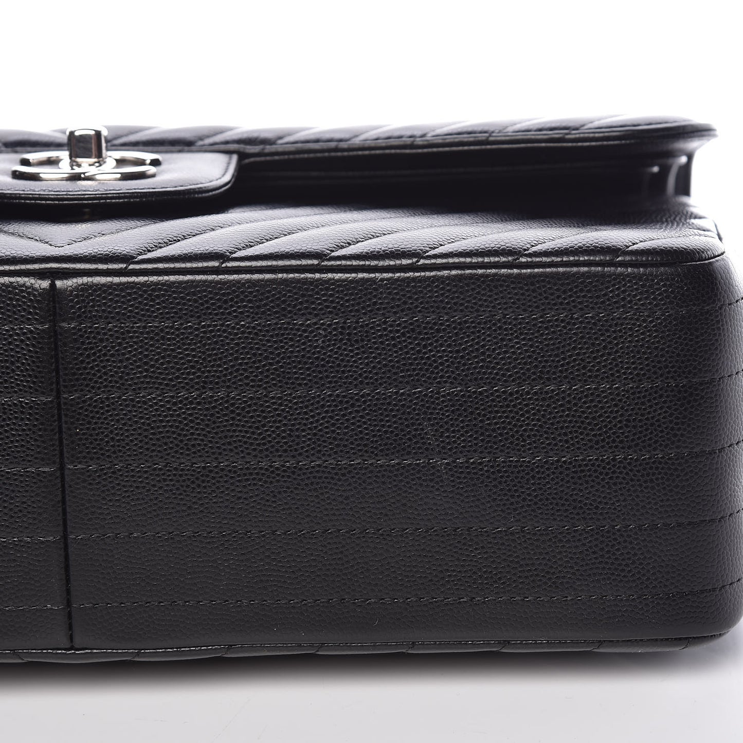 Caviar Chevron Quilted Jumbo Double Flap Black
