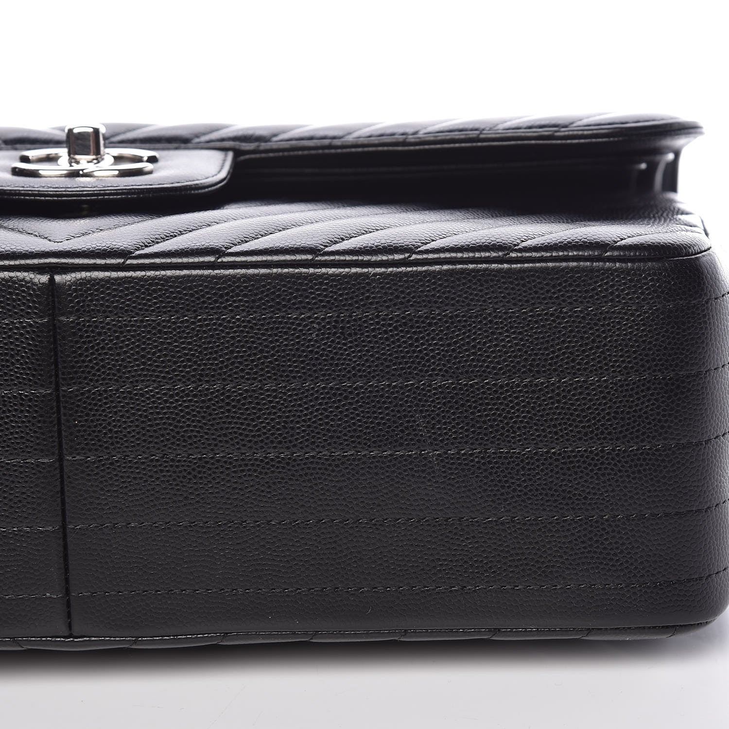Chanel Caviar Chevron Quilted Jumbo Double Flap Black 9 of 10