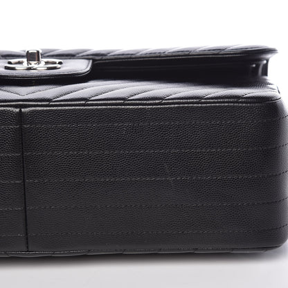 Chanel Caviar Chevron Quilted Jumbo Double Flap Black 9 of 10