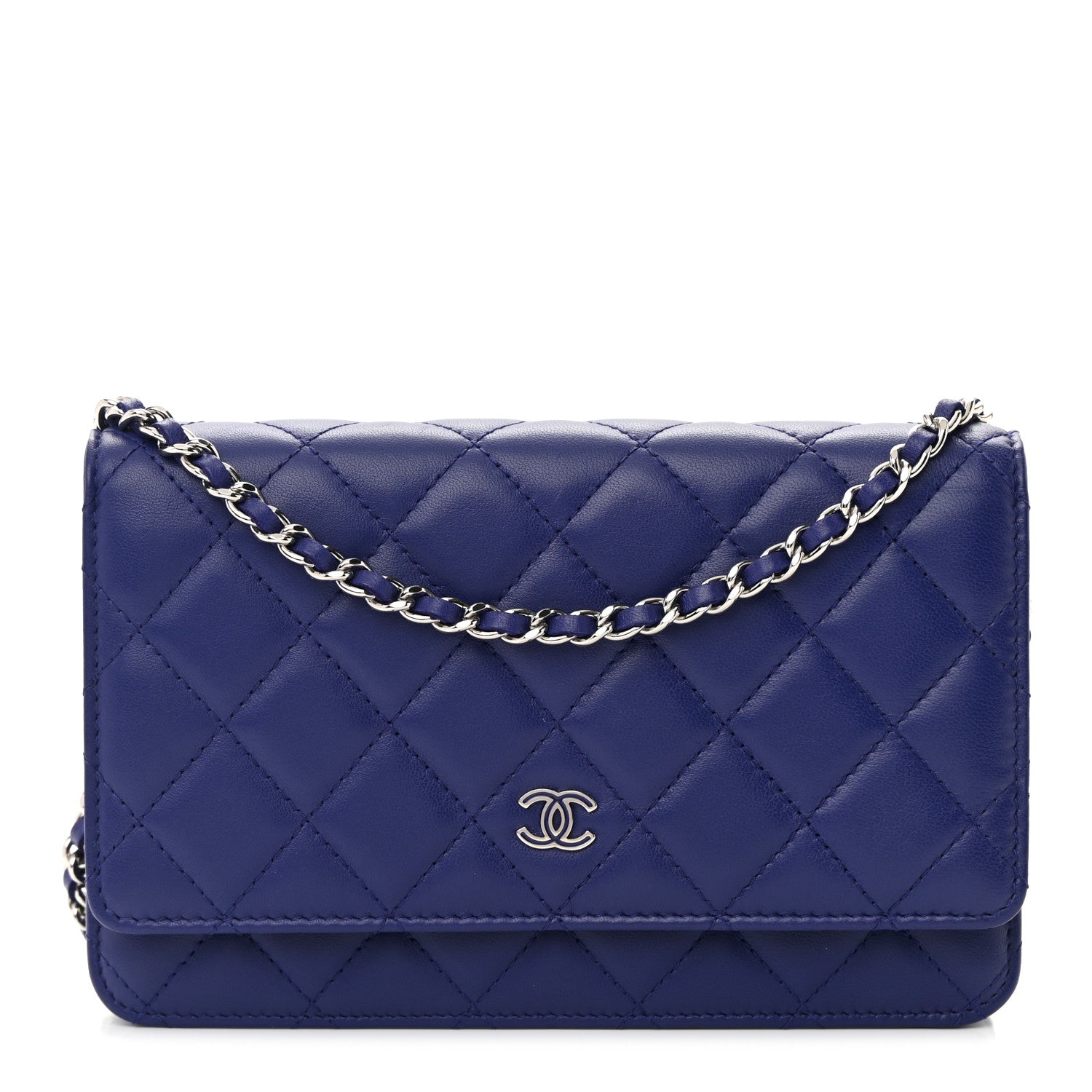 Chanel Lambskin Quilted Wallet On Chain WOC Blue 1 of 16
