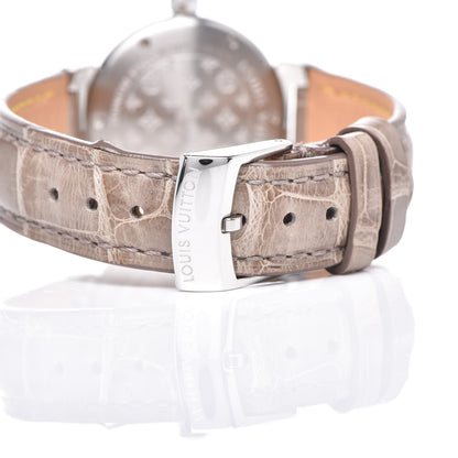 Louis Vuitton Stainless Steel Alligator Diamond 28mm Tambour Quartz Watch 6 of 9