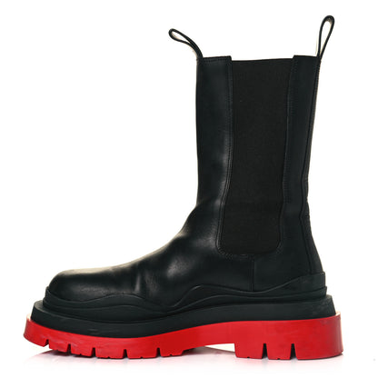 Bottega Veneta Calfskin The Tire Chelsea Boots 40 Black Bright Red 1 of 10