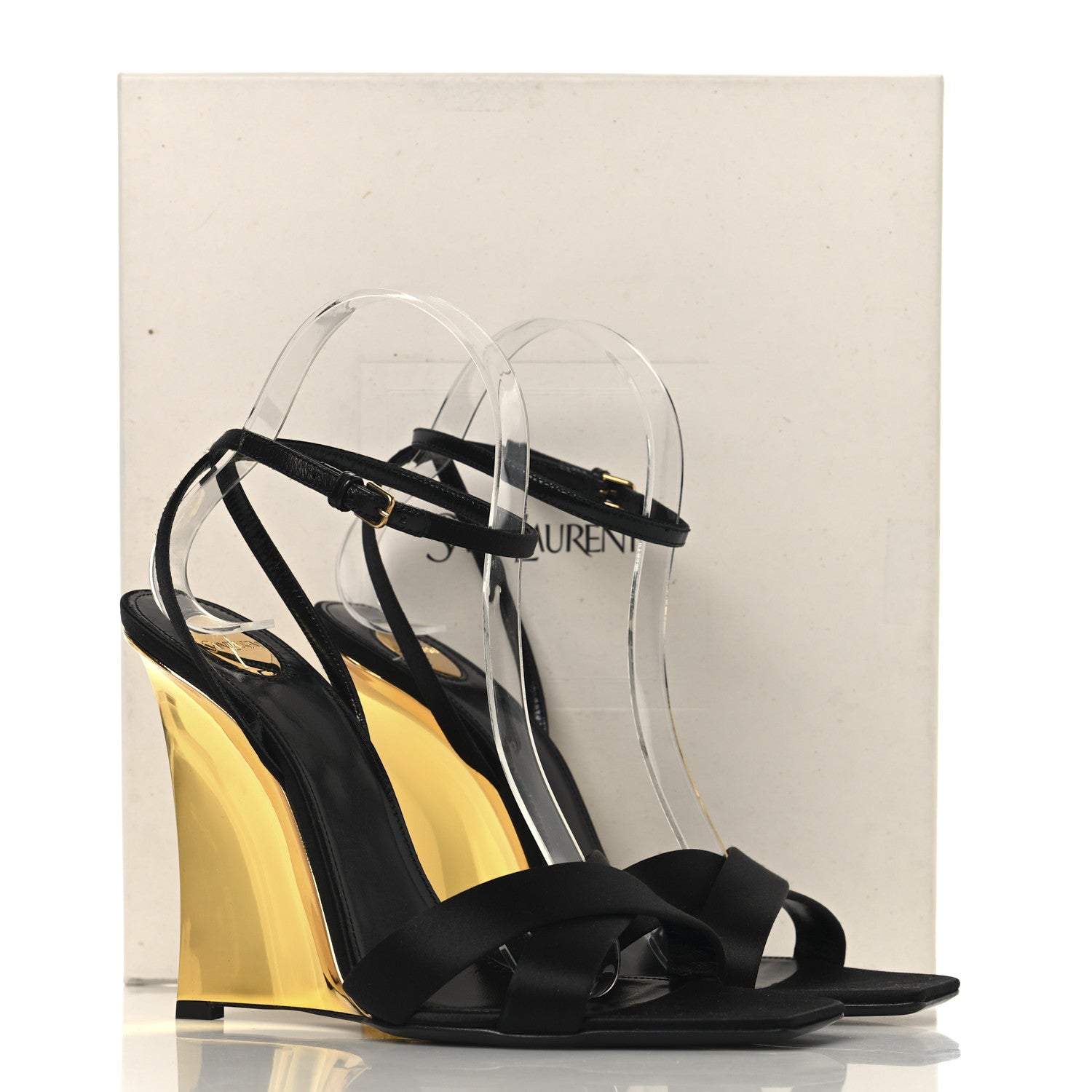 Saint Laurent Crepe Satin Lucienne 110 Wedge Sandals 38.5 Black 8 of 8