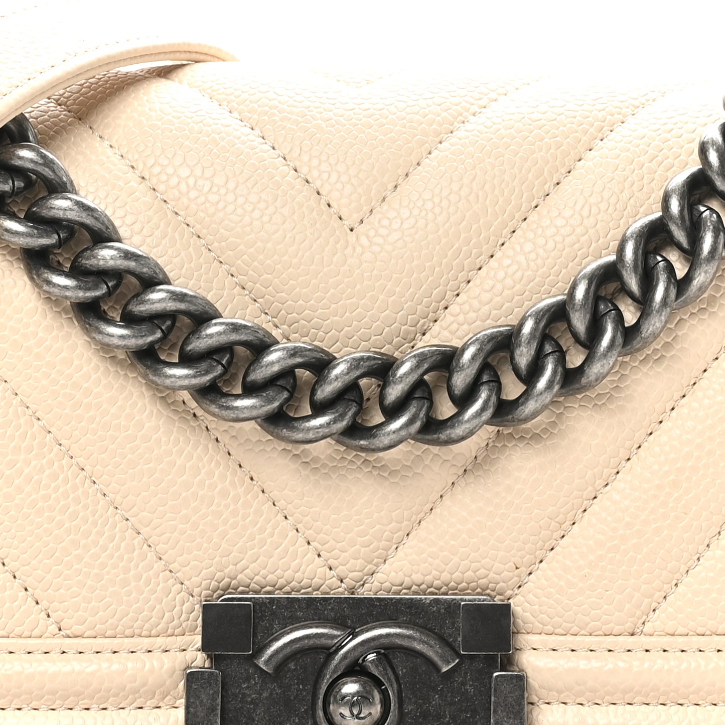 Caviar Chevron Quilted Small Boy Flap White