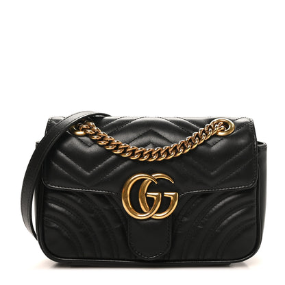 Gucci Calfskin Matelasse Mini GG Marmont Shoulder Bag Black 1 of 11