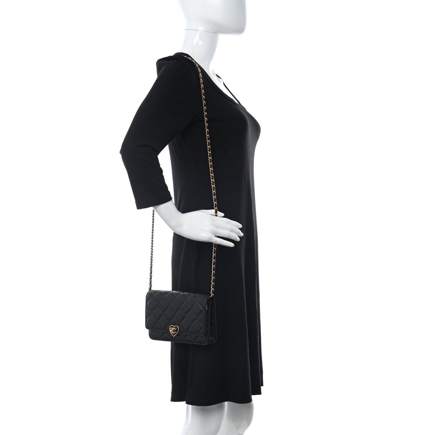 Lambskin Plexiglass Quilted Coco Love Wallet On Chain WOC Black