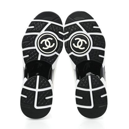 Chanel Mesh Suede Calfskin Grained Calfskin Womens CC Sneakers 40.5 White Black 5 of 8