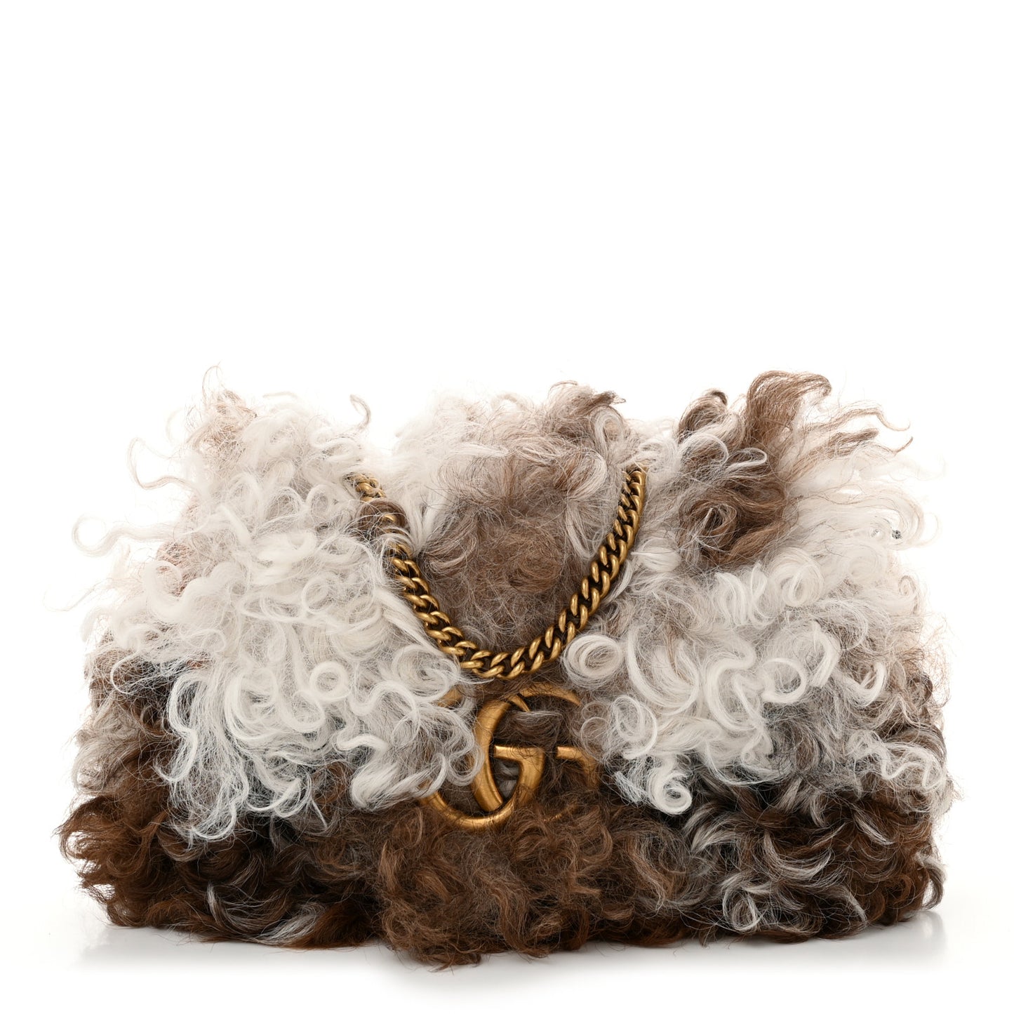 Shearling Super Mini GG Marmont Shoulder Bag White Beige