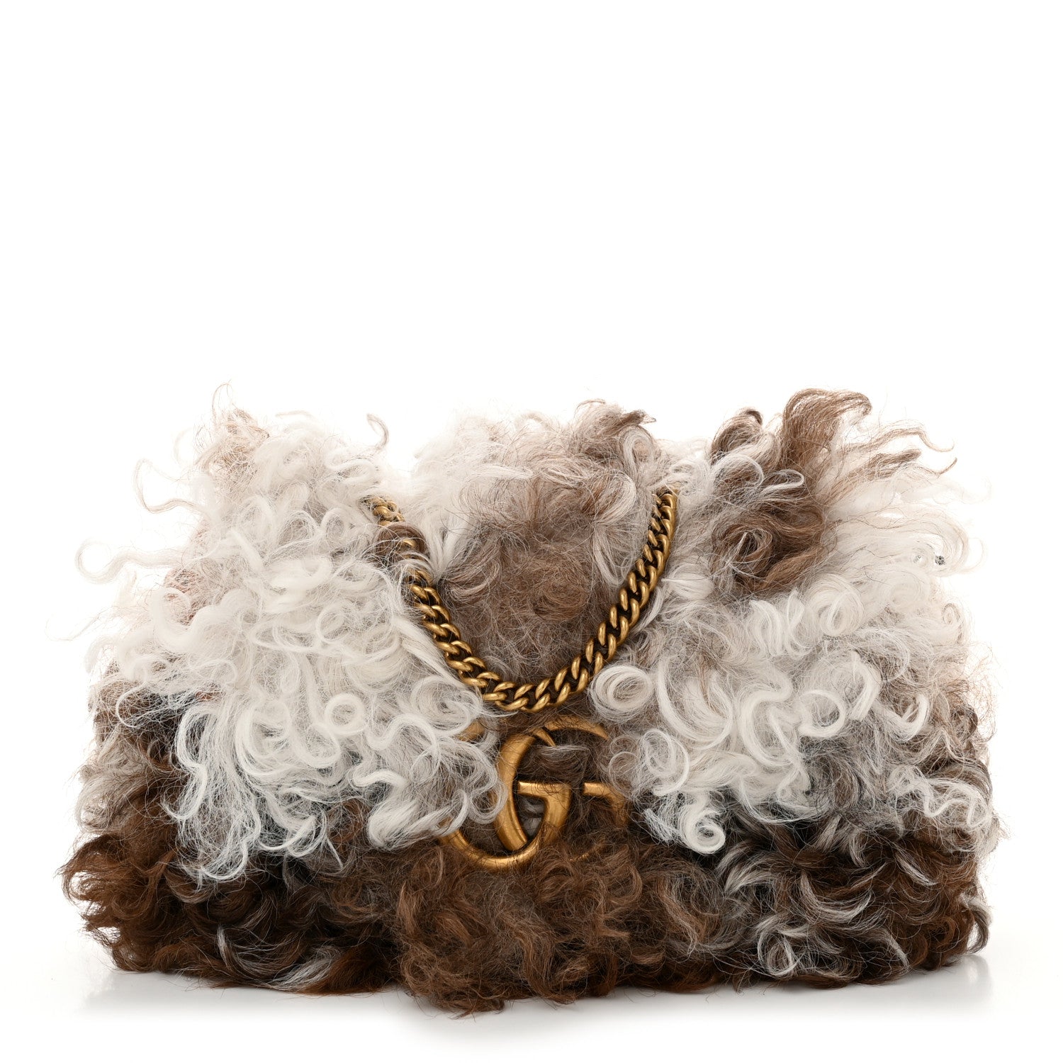 Gucci Shearling Super Mini GG Marmont Shoulder Bag White Beige 1 of 10