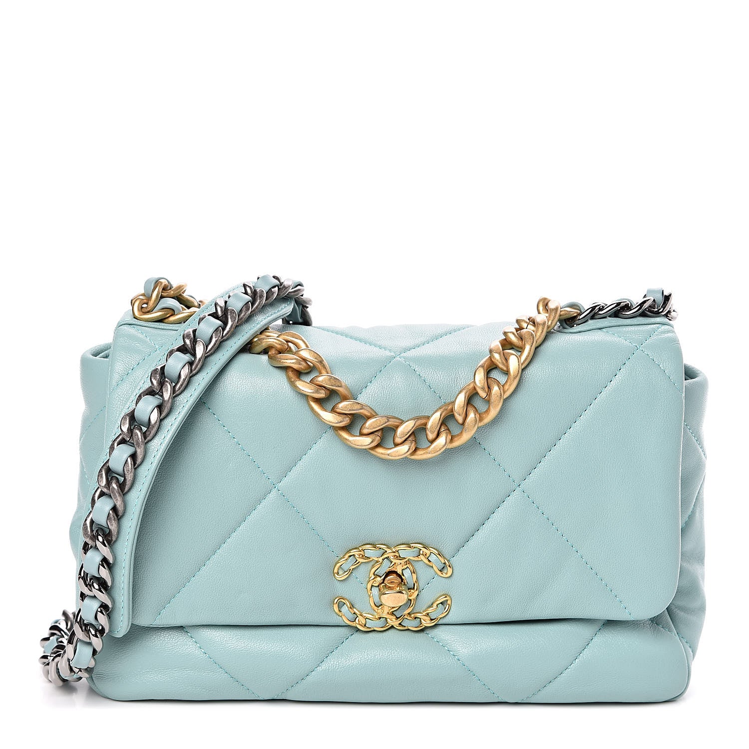 Chanel Lambskin Quilted Medium Chanel 19 Flap Light Blue 1 of 10