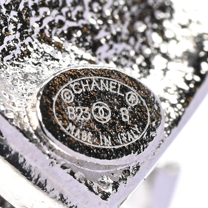 Chanel Pearl Crystal CC Heart Drop Earrings Silver 3 of 5