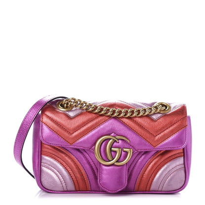 Gucci Metallic Calfskin Matelasse Mini GG Marmont Shoulder Bag Fuchsia 1 of 13
