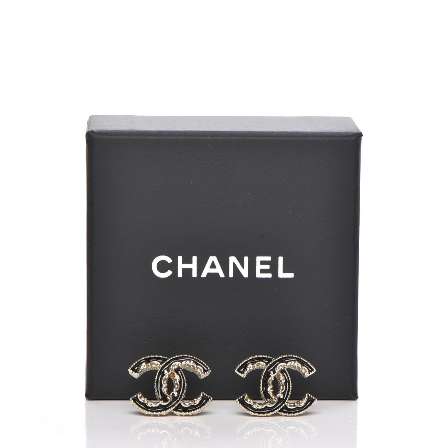 Enamel CC Baroque Earrings Black Gold