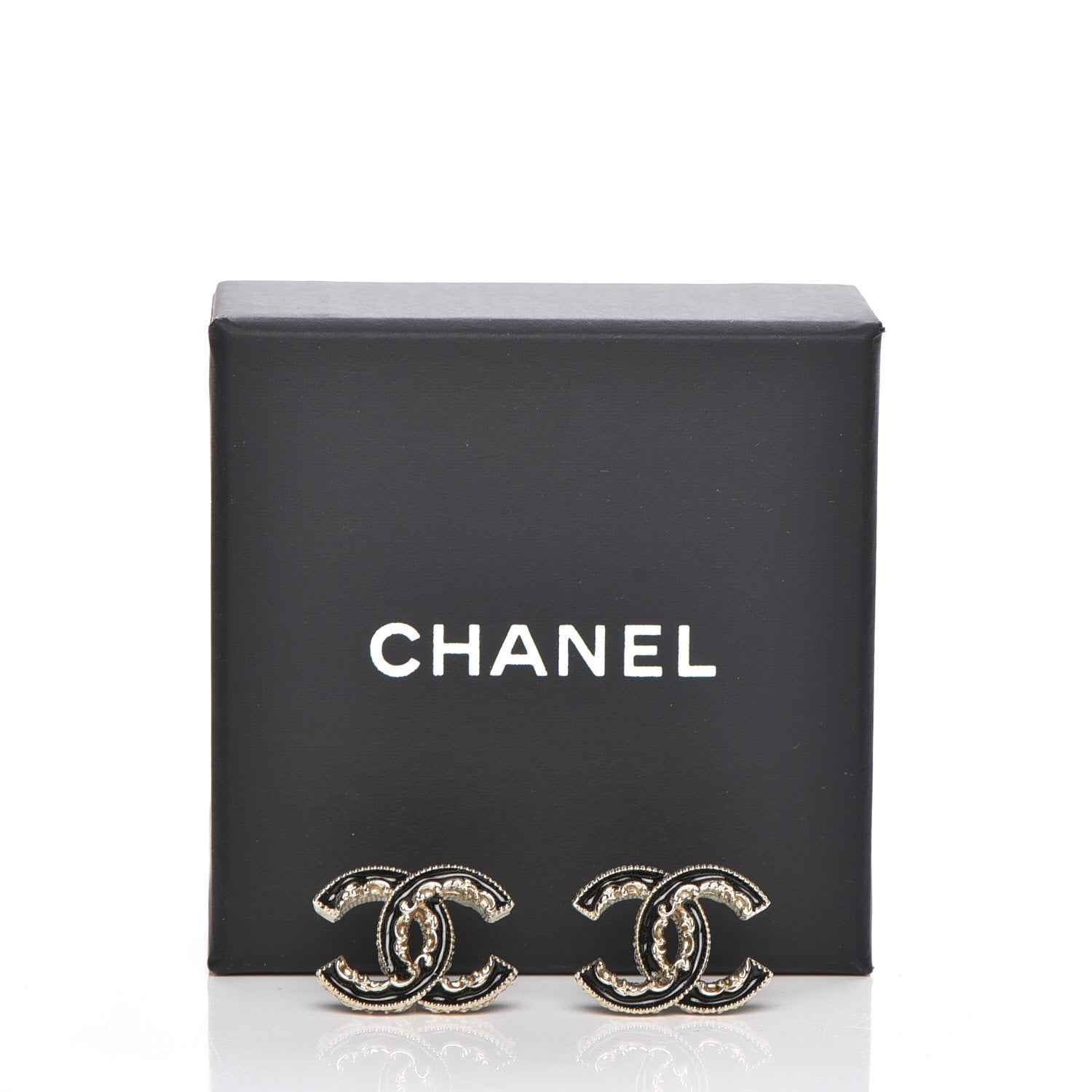 Chanel Enamel CC Baroque Earrings Black Gold 5 of 5