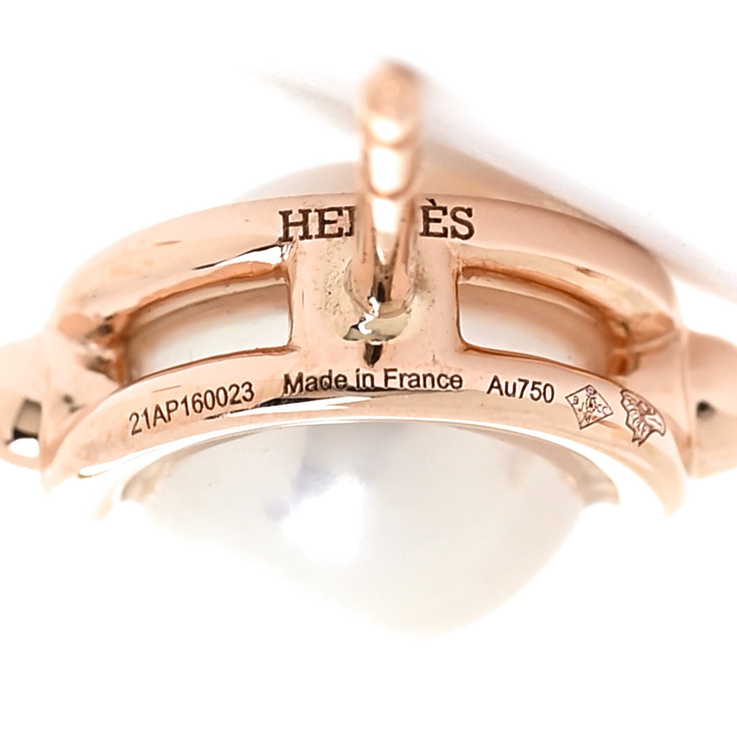 Hermes 18K Rose Gold Pearl PM Chandra Earrings 5 of 7