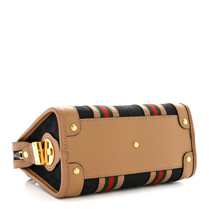 Gucci Monogram Textured Dollar Calfskin Web Mini Bauletto Duffle Top Handle Bag Black Koi Beige 4 of 13