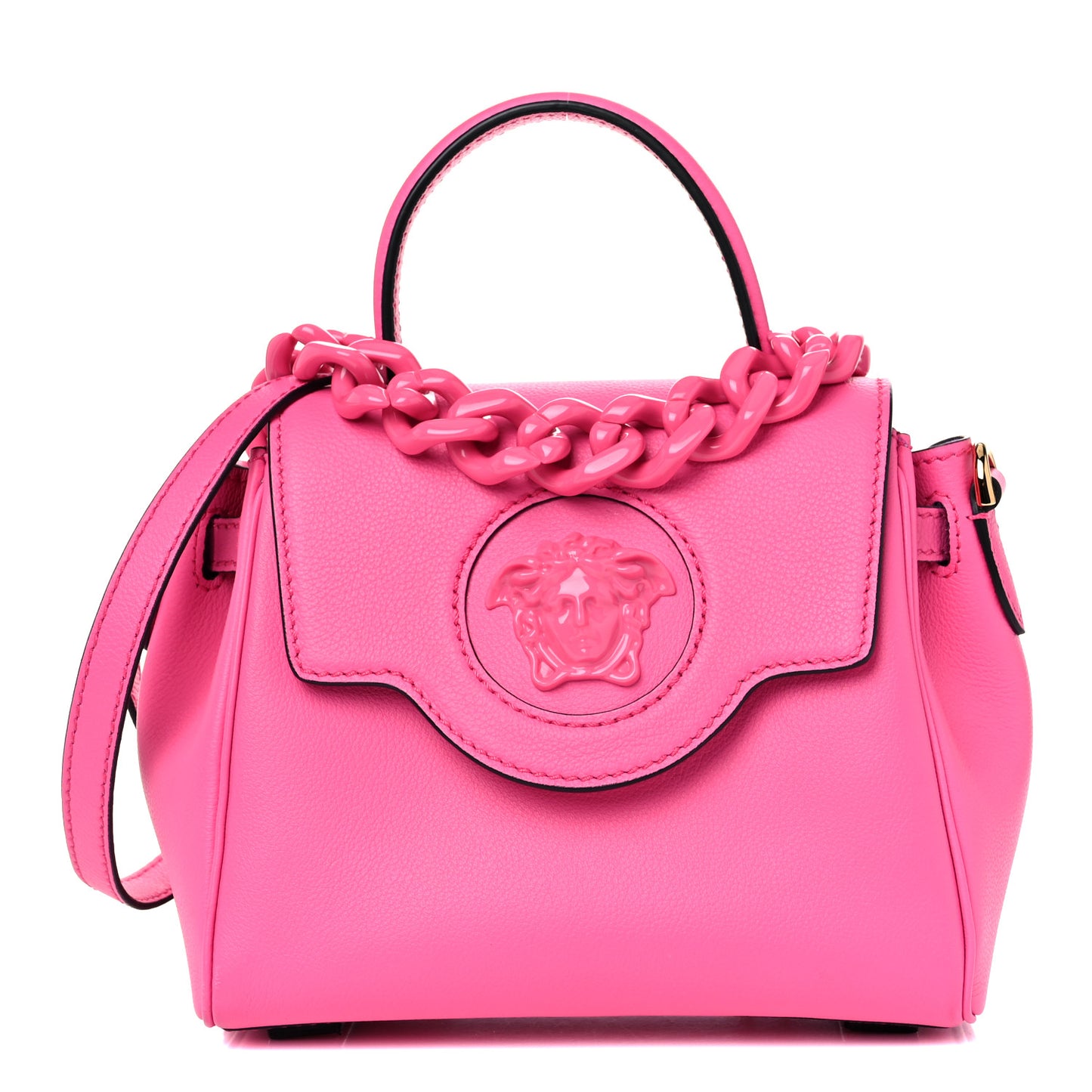 Grained Calfskin Medusa Small Top Handle Handbag Cerise