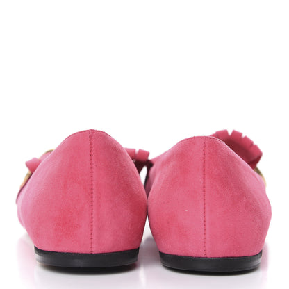 Gucci Kid Scamosciato GG Marmont Fringe Flats 37.5 Hot Pink 6 of 10