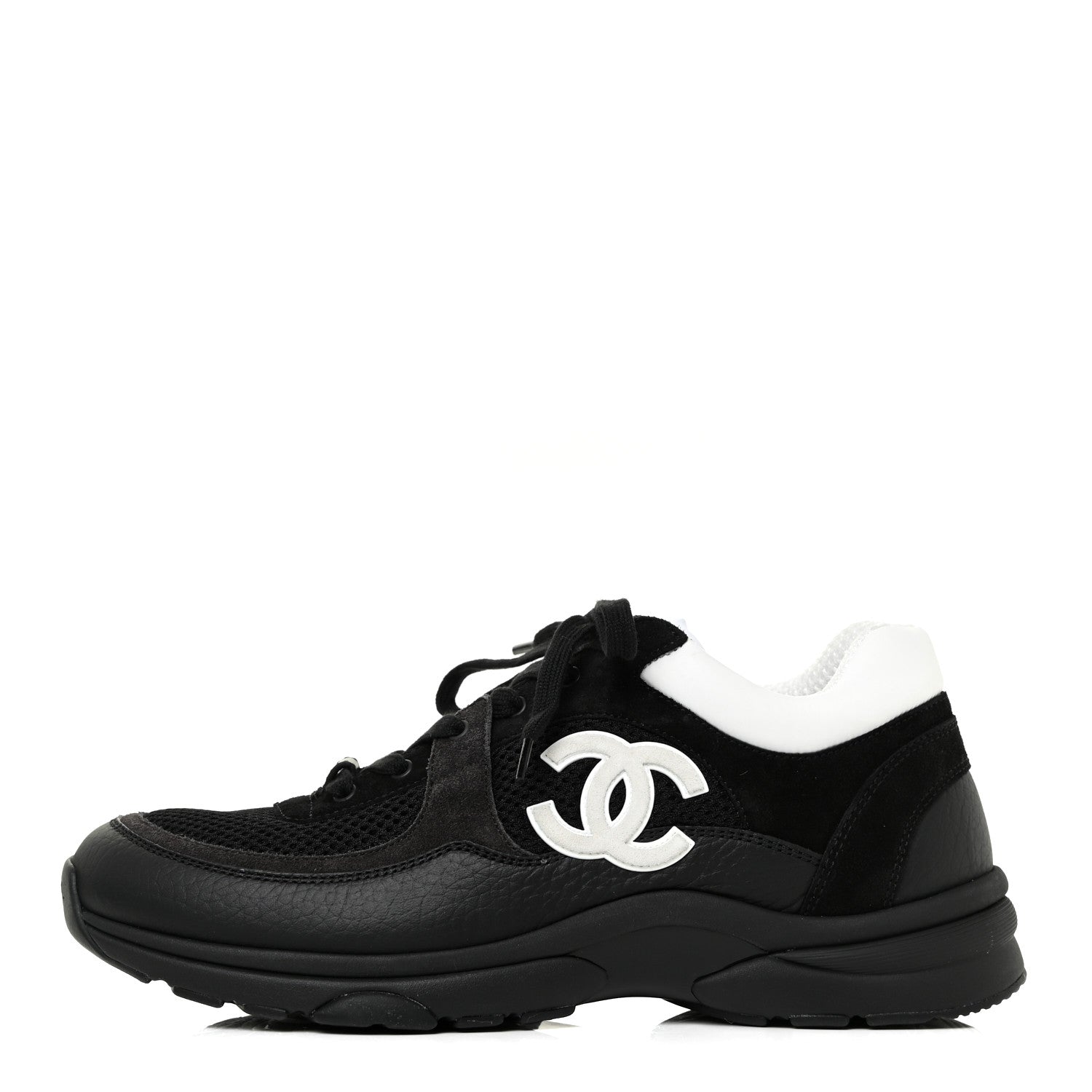 Chanel Mesh Suede Grained Calfskin Womens CC Sneakers 41 Black White 1 of 14