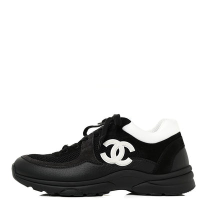 Chanel Mesh Suede Grained Calfskin Womens CC Sneakers 41 Black White 1 of 14