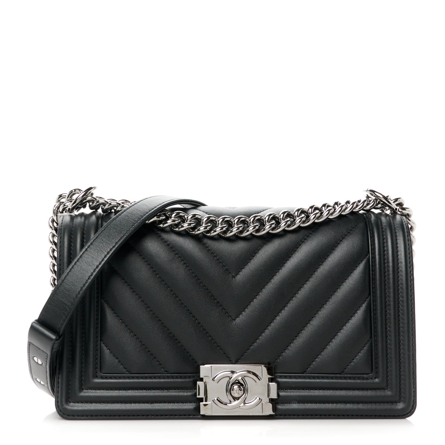 Lambskin Chevron Quilted Medium Boy Flap Black