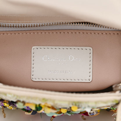 Christian Dior Satin Beaded Floral Embroidered Mini Lady Dior White Multicolor 6 of 13
