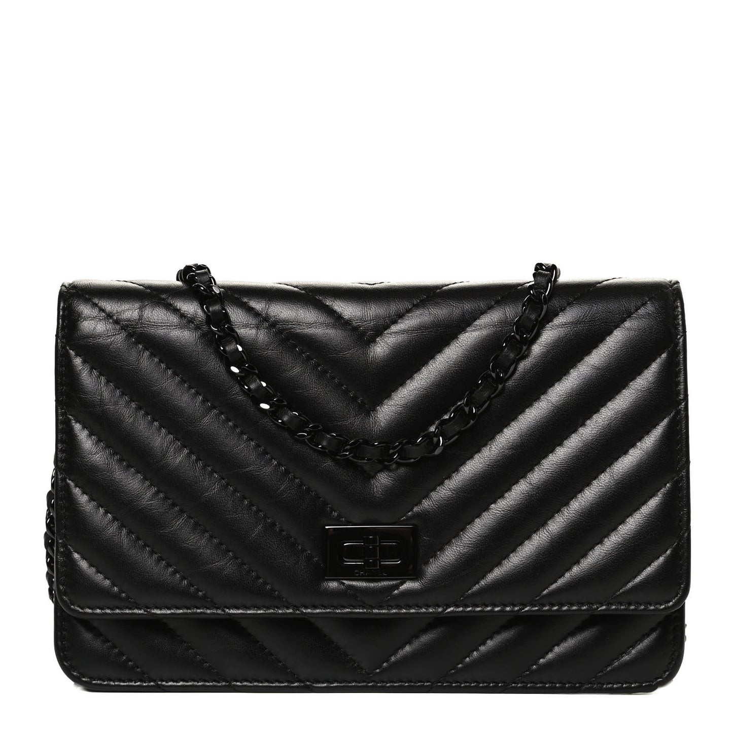 Aged Calfskin Chevron Quilted Reissue Wallet On Chain WOC So Black