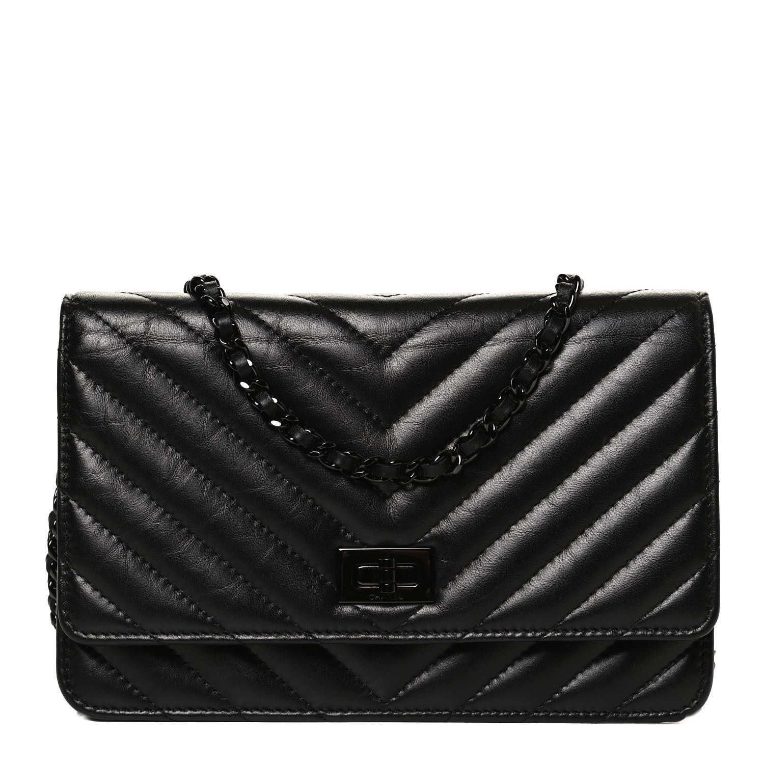 Chanel Aged Calfskin Chevron Quilted Reissue Wallet On Chain WOC So Black 1 of 11